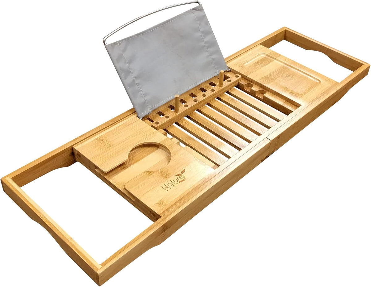 Wooden Bamboo Bathtub Tray with Wine Holder, Pack of 2 T554051