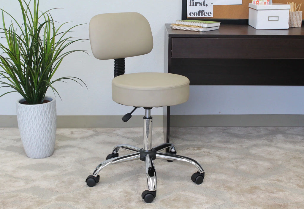 Beige Adjustable Rolling Stool with Back J70291