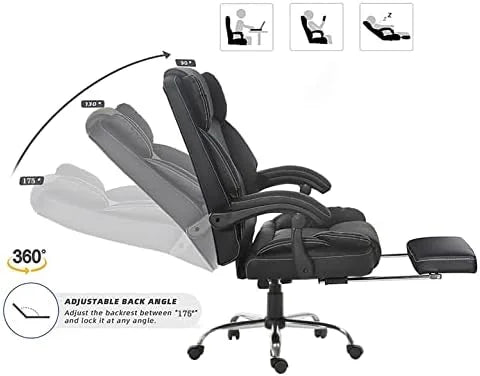 Black PU Leather Reclining Office Chair with Footrest Z3936