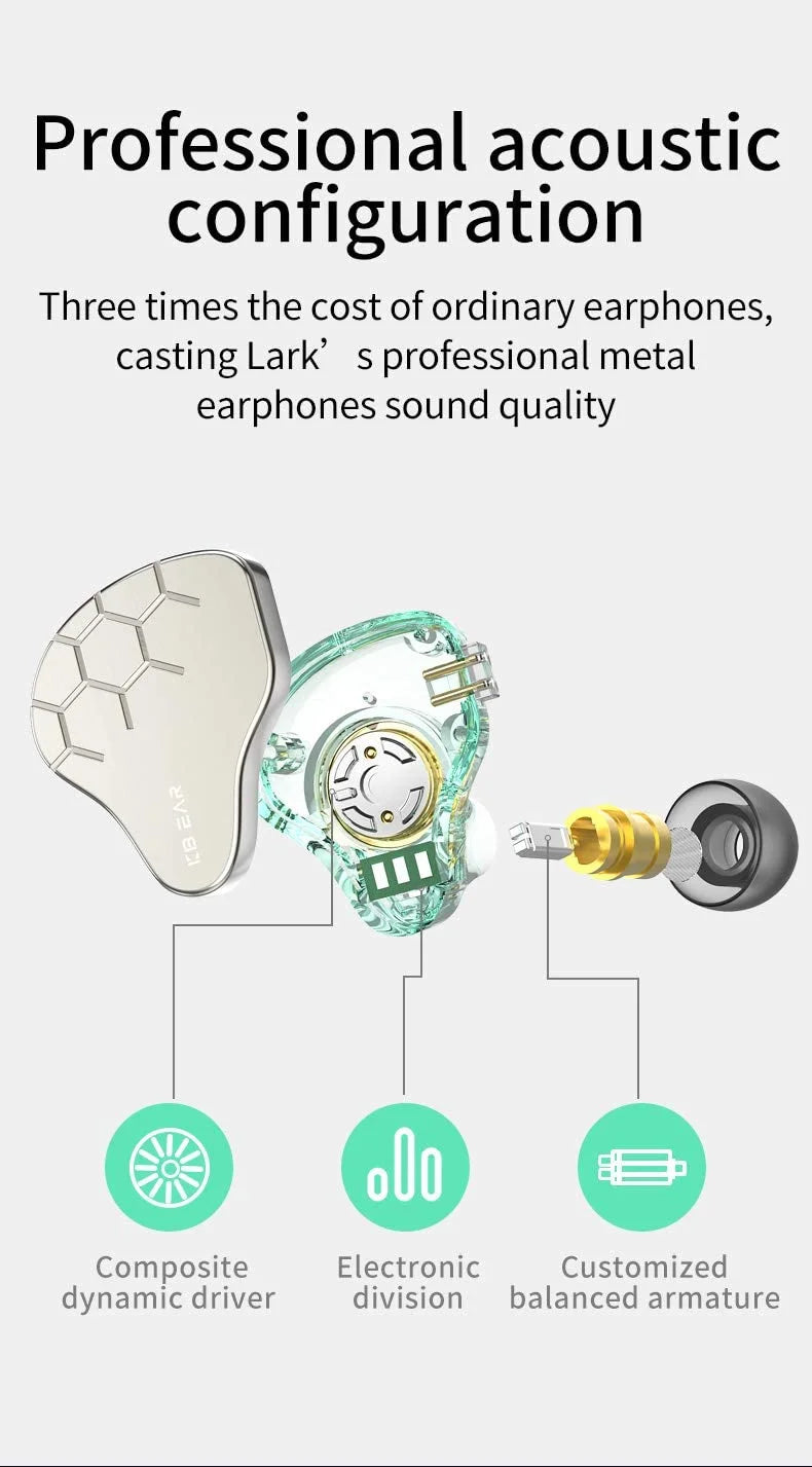 KBEAR Lark 1BA+1DD In Ear Monitor Wired Earphone M274