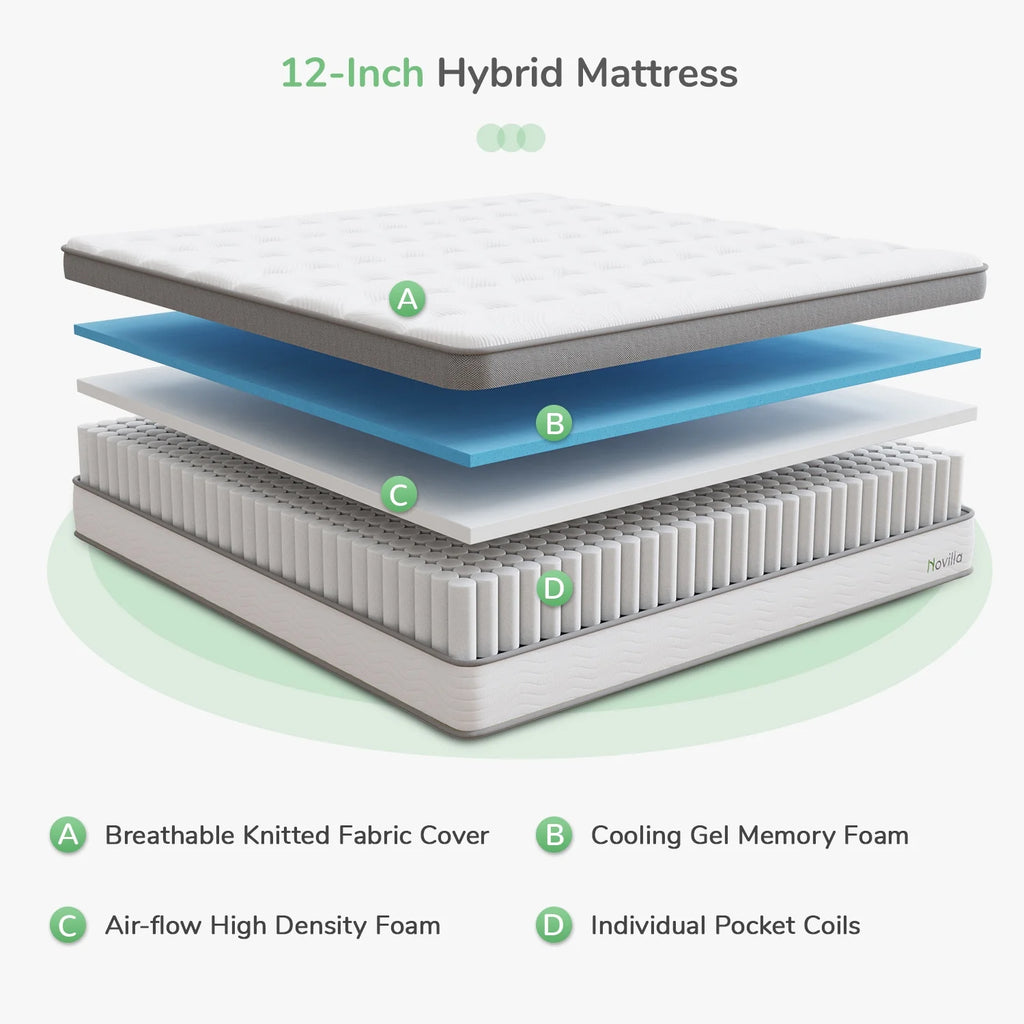 12" Gel Memory Foam Pocket Spring Hybrid Mattress, Queen Size G85397
