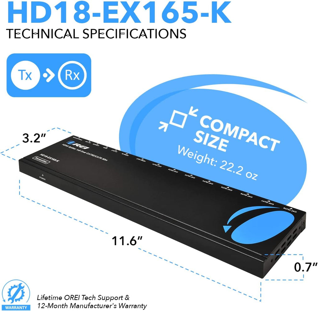 1x8 HDMI Extender Splitter Over Single Cable CAT6/7 1080P with IR Remote D888109
