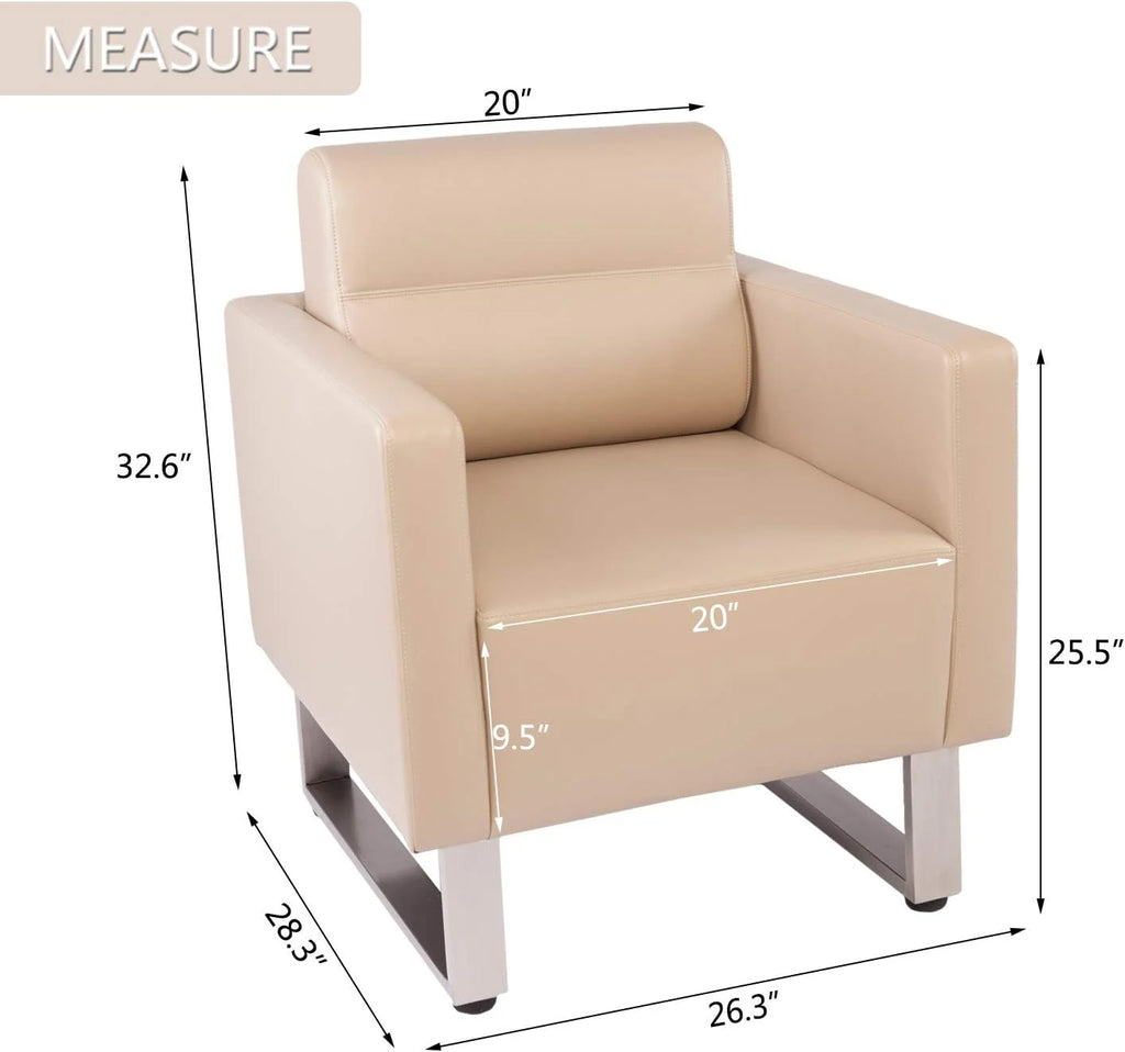 Beige PU Leather Office Guest Chair with Cushion K2199
