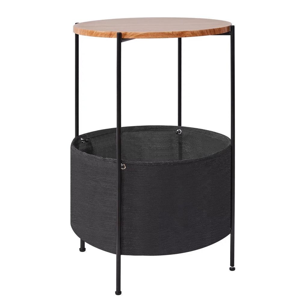 Round Wood Bedside Table with Storage Basket J496