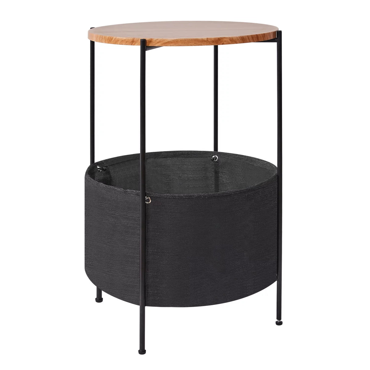 Round Wood Bedside Table with Storage Basket J496