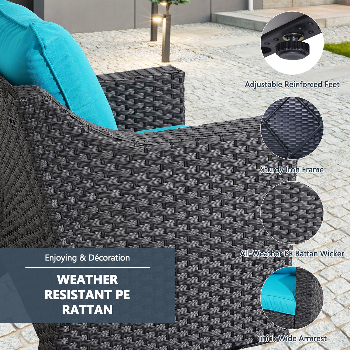 Gray Rattan Patio Loveseat with Glass Table B7611