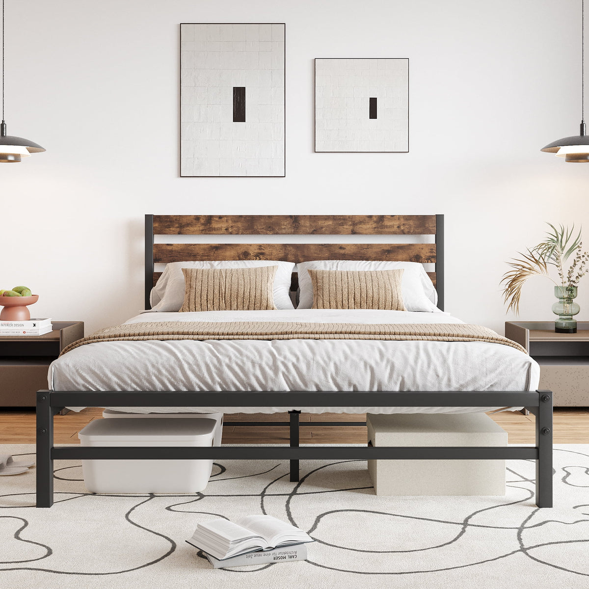 Queen Size Platform Bed Frame with Wood Headboard P583
