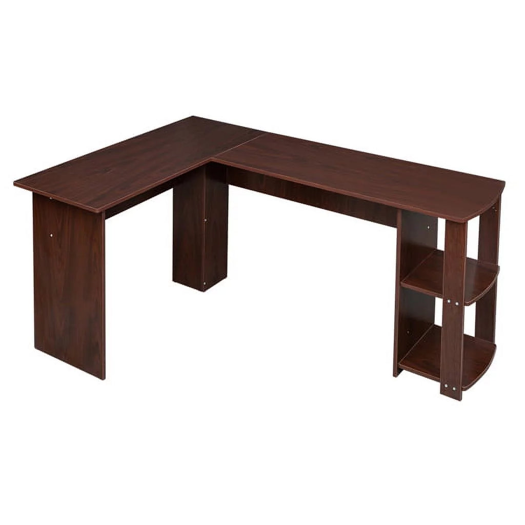 L-Shaped Wood Computer Desk with Shelves Dark Brown L770301