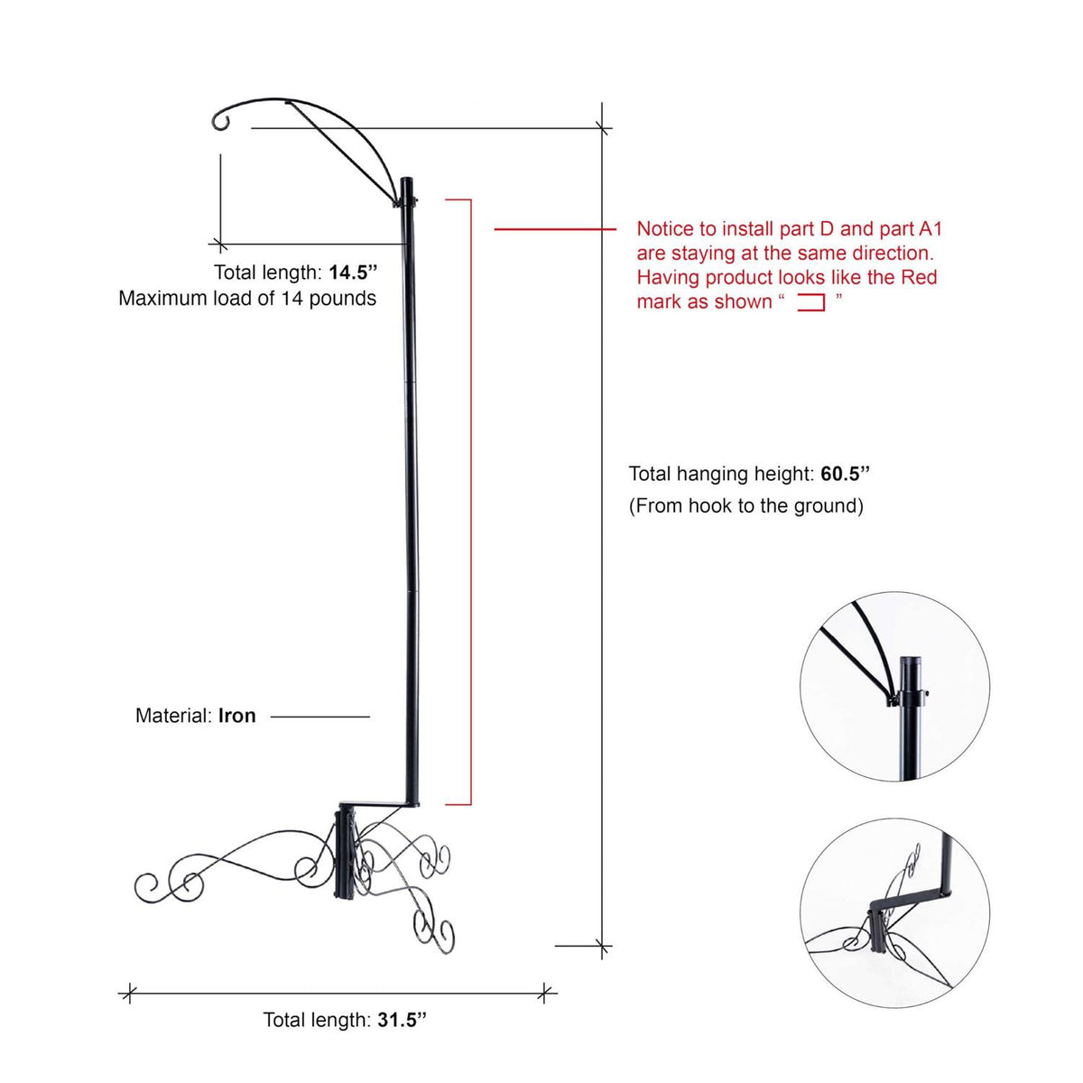 61 Inch Bird Cage Stand Shepherd Hook B9888
