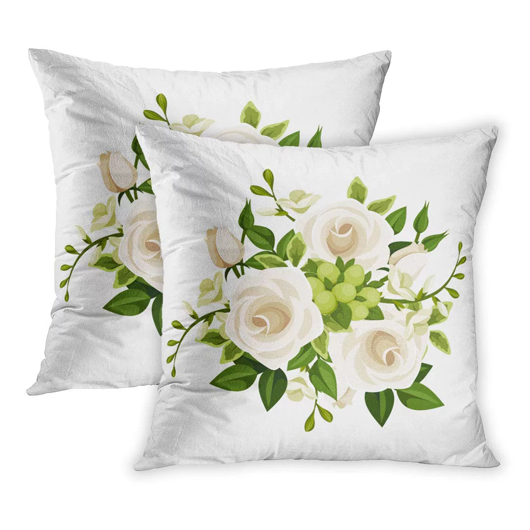 Green White Roses and Freesia Pillow Cover 20x20 inch Set of 2 E35933