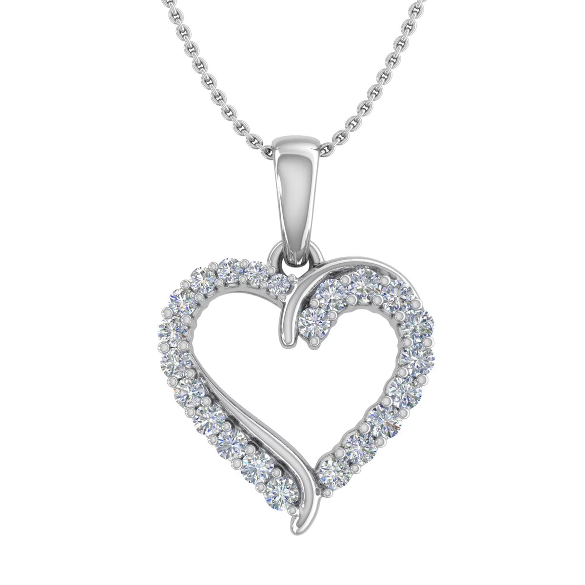 10K White Gold Diamond Heart Pendant Necklace with Silver Chain Y630