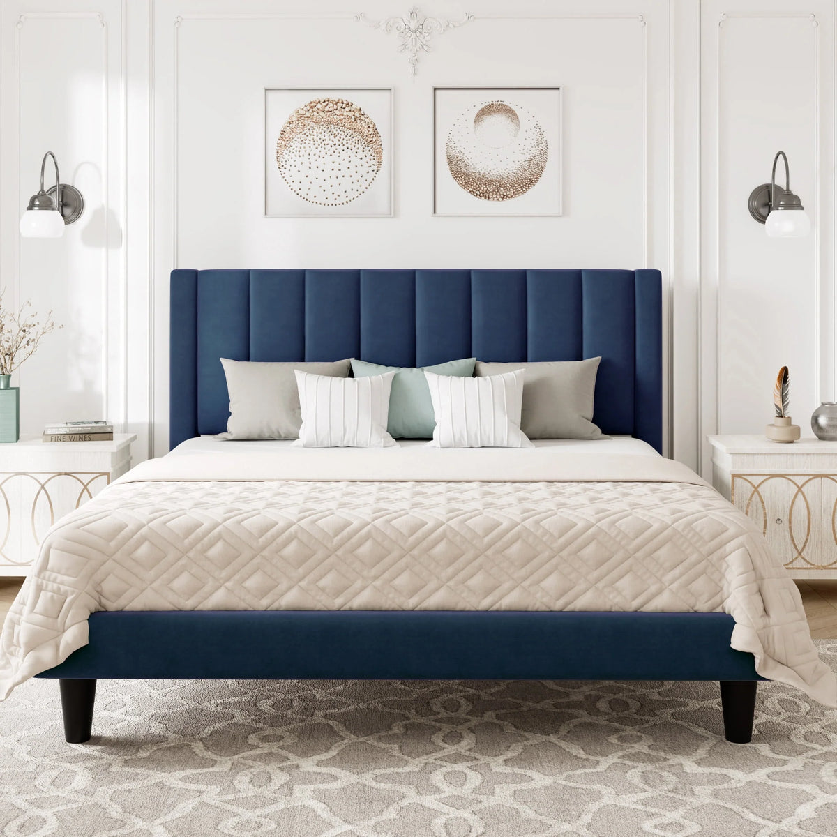 Queen Light Pink Velvet Upholstered Bed Frame U25093