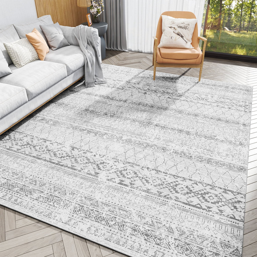 5'x8' Washable Boho Geometric Area Rug Grey T256520