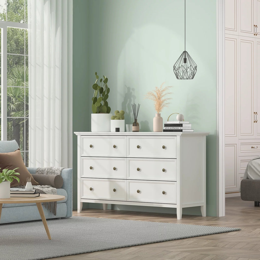 White 6 Drawer Solid Wood Dresser I652154