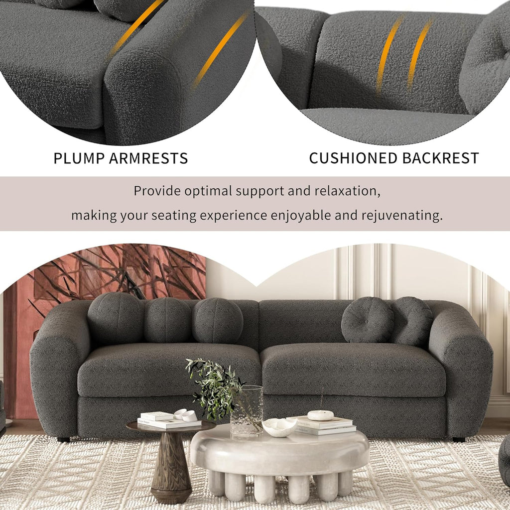 Grey Teddy Fabric 3 Seater Sofa with 5 Throw Pillows Z996385
