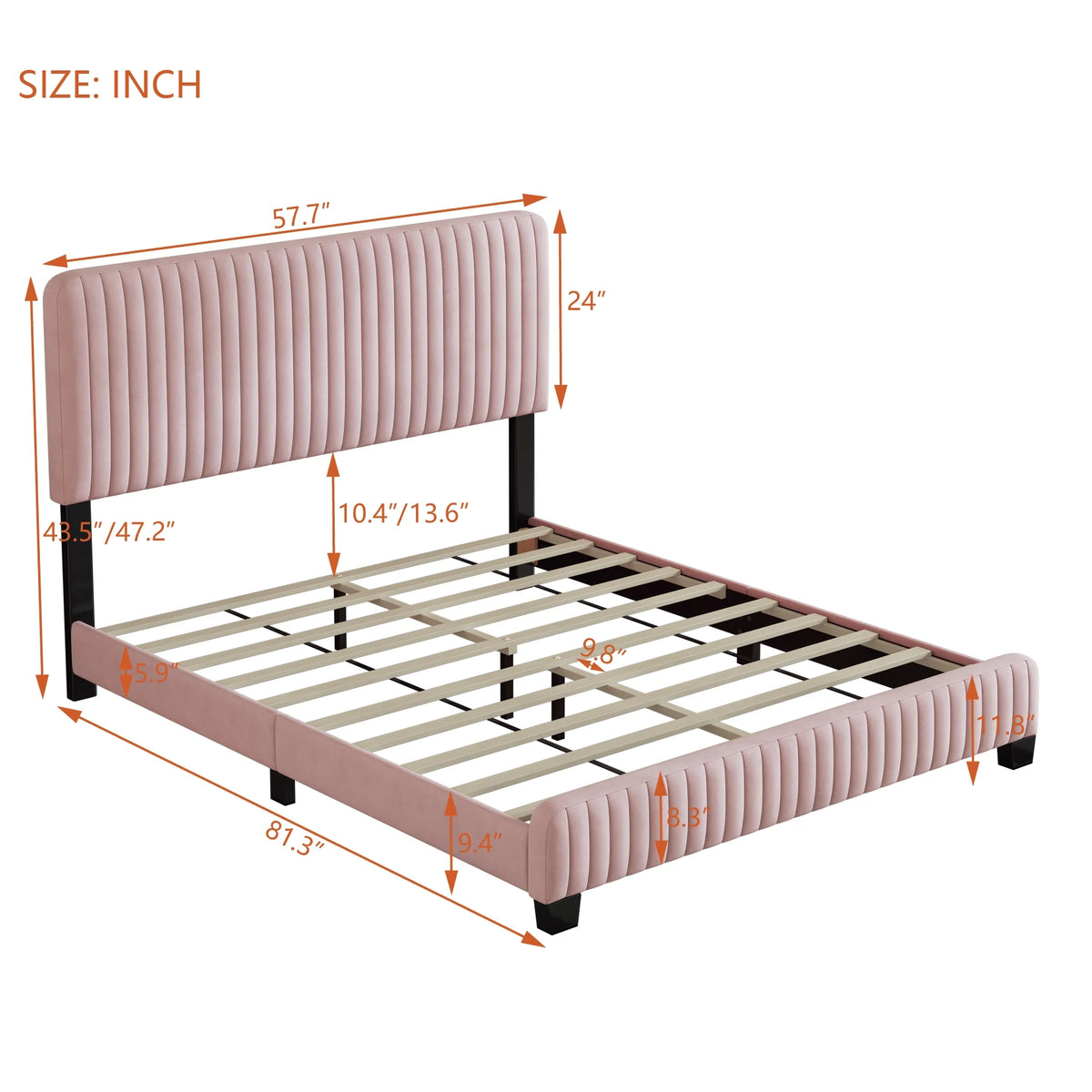 Pink Velvet Upholstered Platform Bed D579025