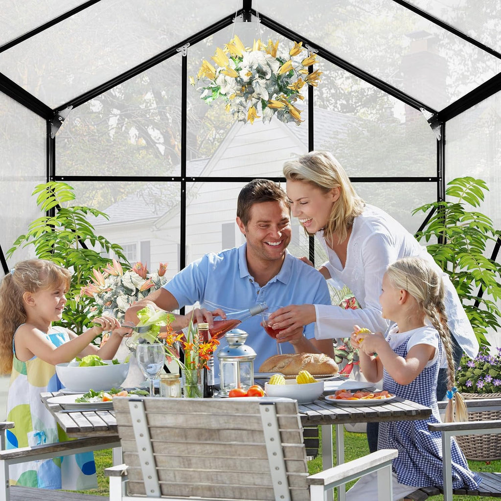 10x6 FT Polycarbonate Greenhouses with Sliding Door and Adjustable Vent Window, Black U3253