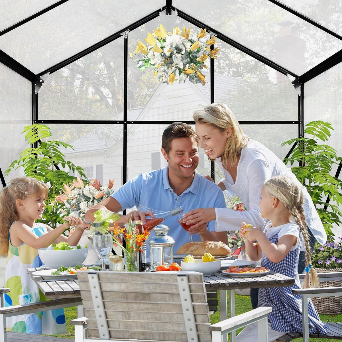10x6 FT Polycarbonate Greenhouses with Sliding Door and Adjustable Vent Window, Black U3253