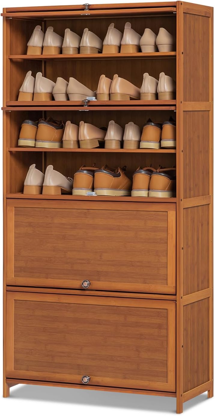 Bamboo 8 Tier Shoe Shelf Storage Rack with Flip Doors J3376