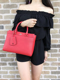 Small Double Zip Tote Satchel Crossbody Bag Poppy Orange Red X92151