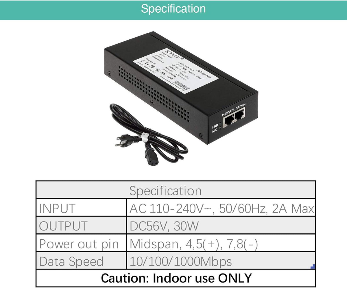 30W Gigabit Single Port Power Over Ethernet PoE Injector W795