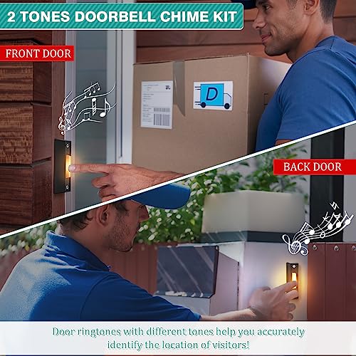 Wired Doorbell Chime Kit, 2 16V 10VA Two Note Lighted Doorbell Push Buttons, Black R723