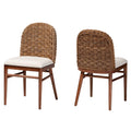 18.9" Acacia Wood & Seagrass Dining Chair in Brown Set of 2 F268