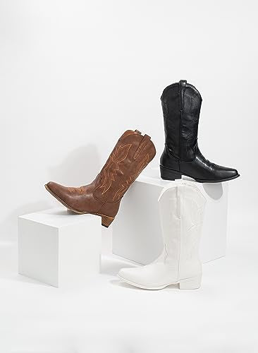 Cowboy Boots Pull On Pointy Toe Mid Calf Boots E617