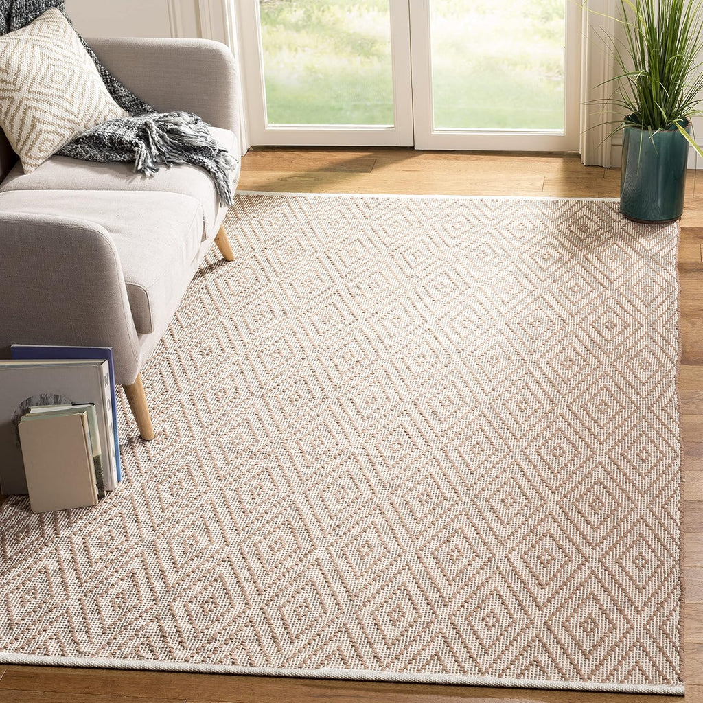 Beige & Ivory 3' x 5' Handmade Cotton Accent Rug W7877