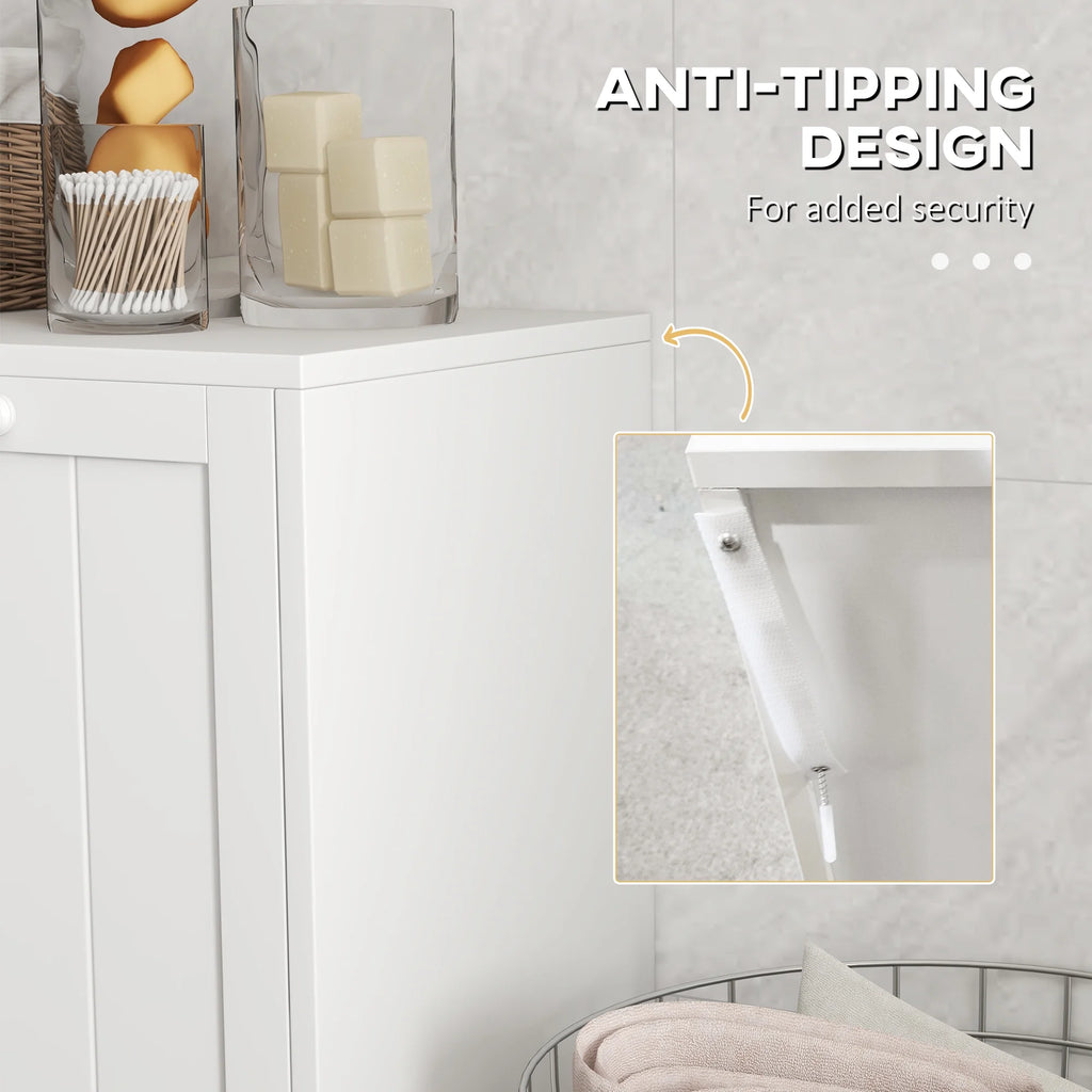White Tilt-out Laundry Storage Cabinet with 2 Hamper Compartments Q730