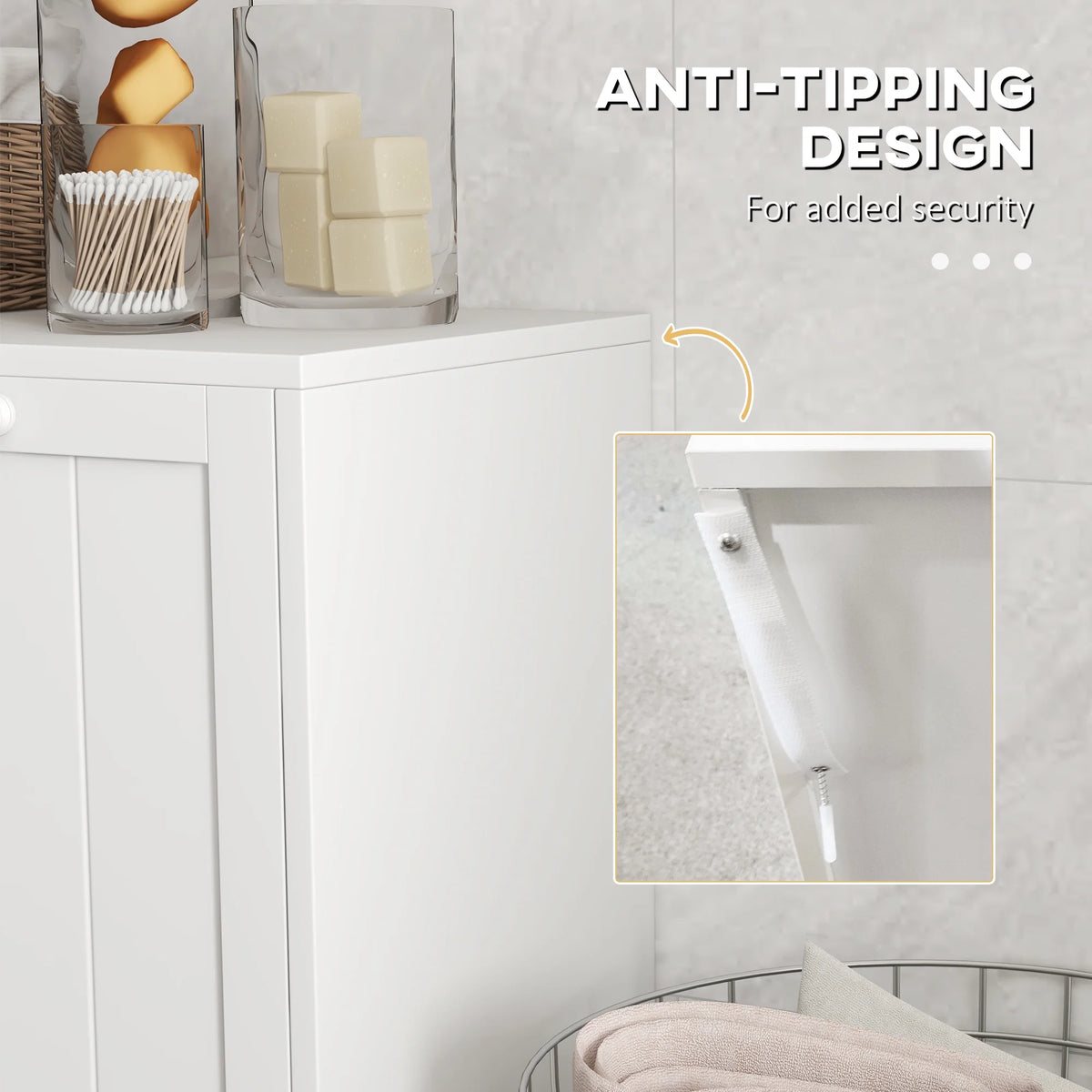 White Tilt-out Laundry Storage Cabinet with 2 Hamper Compartments Q730