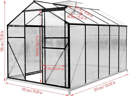 10x6 FT Polycarbonate Greenhouses with Sliding Door and Adjustable Vent Window, Black U3253