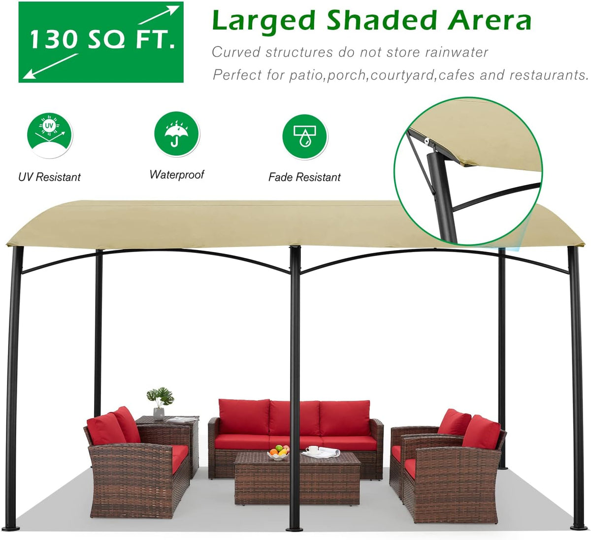 13'x10' Beige Steel Outdoor Awning Gazebo Q20054