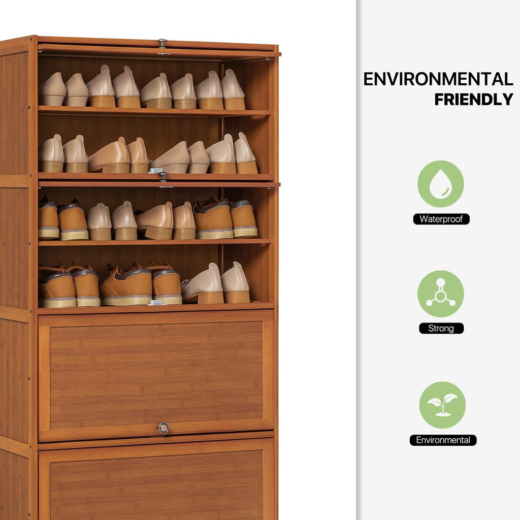 Bamboo 8 Tier Shoe Shelf Storage Rack with Flip Doors J3376