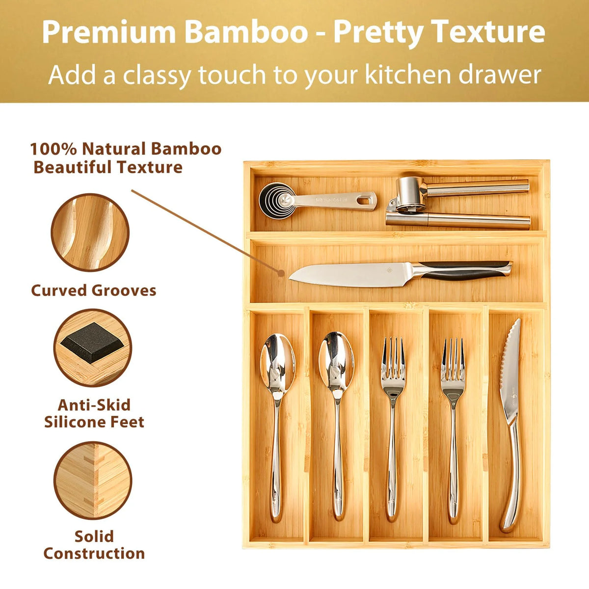 7-Slot Bamboo Kitchen Utensil Tray Q3595