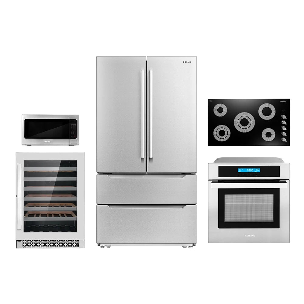 5 Piece Kitchen Appliance Package With 36" Electric Cooktop 30" Single Electric Wall Oven 24.4" Countertop Microwave French Door Refrigerator 24" Built-in Fully Integrated Dishwasher H55973