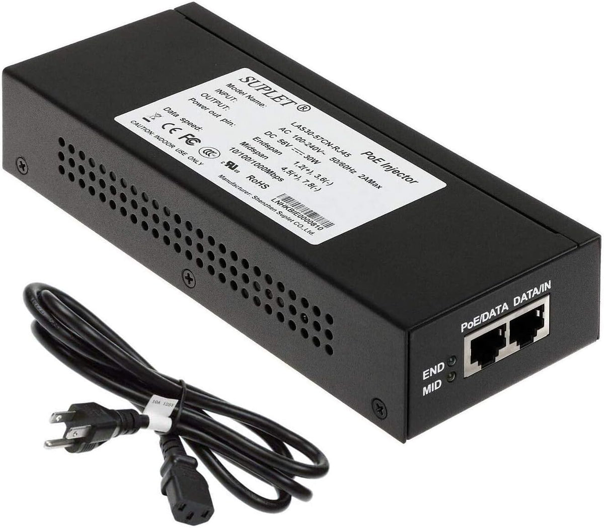 30W Gigabit Single Port Power Over Ethernet PoE Injector W795