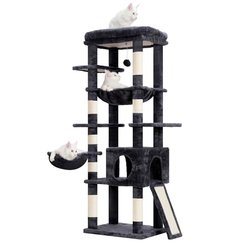 Smoky Gray 60 inches Cat Tree Tower with Scratching Posts H718613