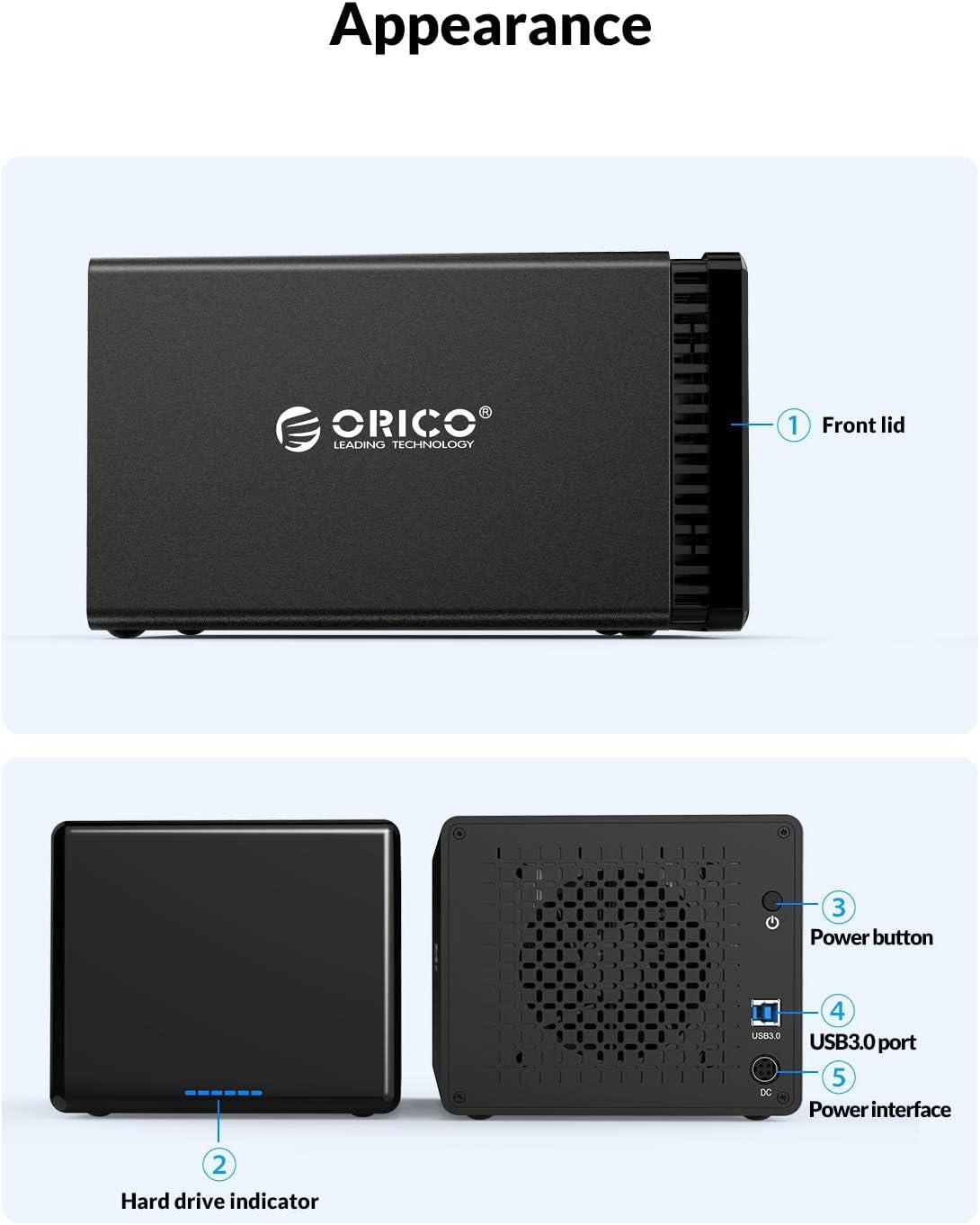 5 Bay Magnetic Aluminum Type-C to SATA Hard Drive Enclosure F703