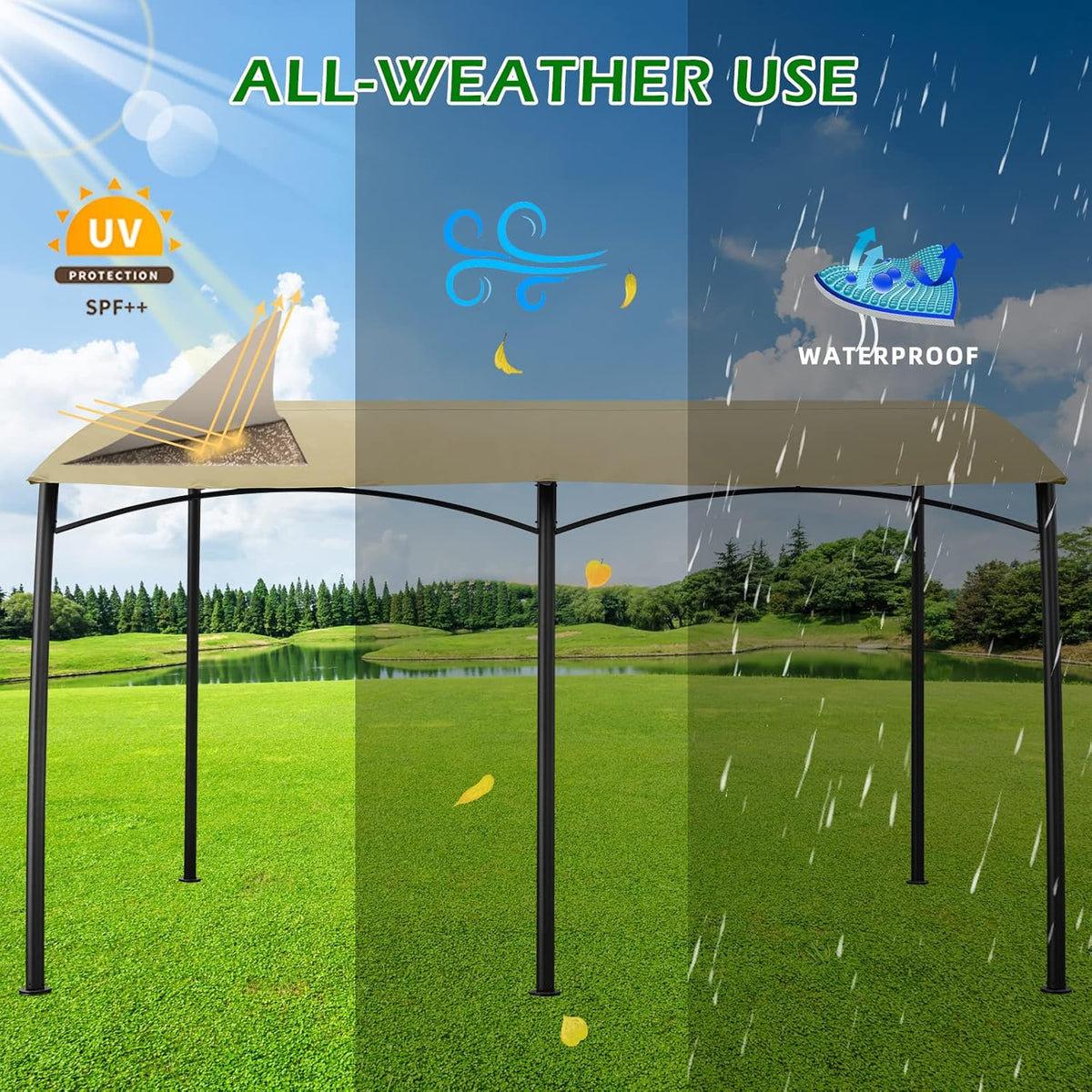 13'x10' Beige Steel Outdoor Awning Gazebo Q20054