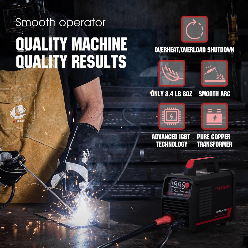 205Amp Stick Welder with Lift TIG Torch, Large LED Display, 110V/220V Dual Voltage Portable Welding Machine, Flip Front Welding Hood Helmet R8148