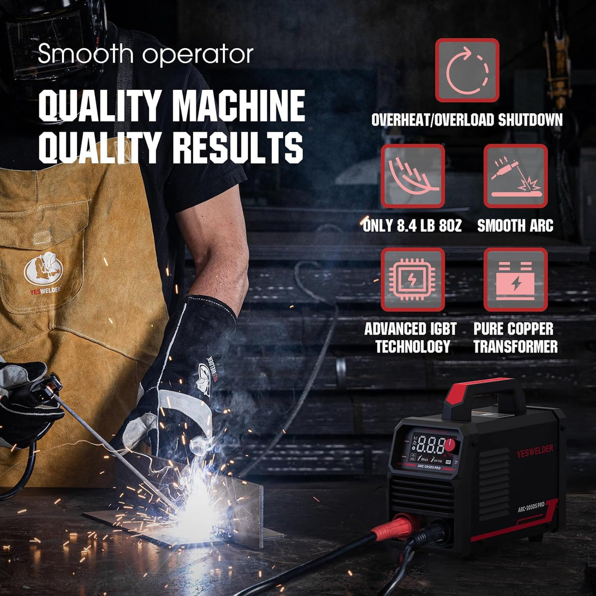205Amp Stick Welder with Lift TIG Torch, Large LED Display, 110V/220V Dual Voltage Portable Welding Machine, Flip Front Welding Hood Helmet R8148