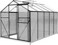 10x6 FT Polycarbonate Greenhouses with Sliding Door and Adjustable Vent Window, Black U3253