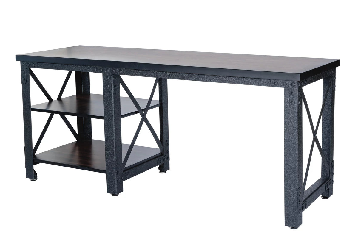 72" Industrial Metal & Wood Desk with Shelves F44385
