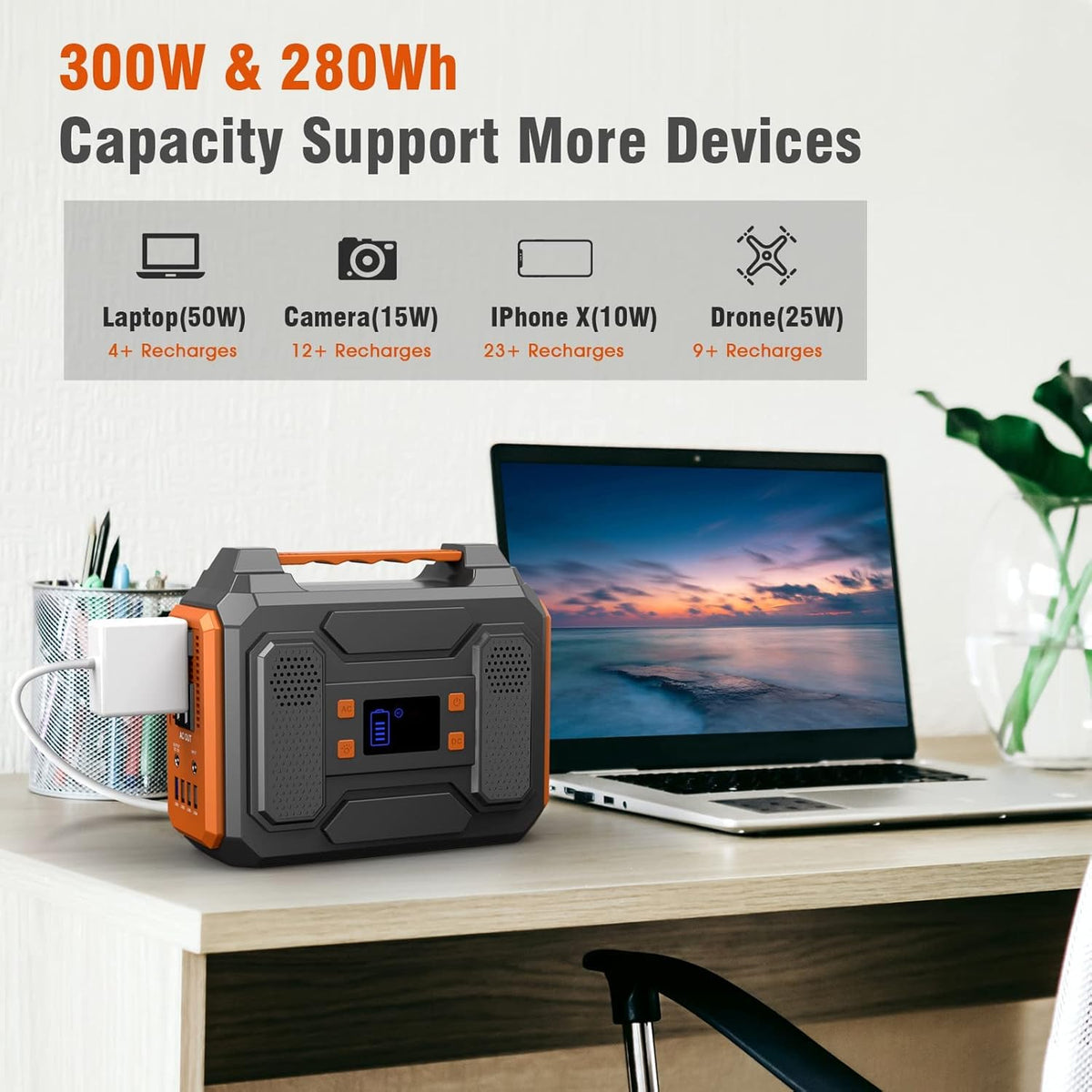 300W 280Wh Portable Power Station with DC AC Outlet D85493