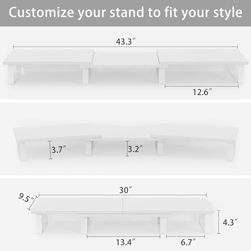 Large Dual Monitor Stand Wood Light Gray G317