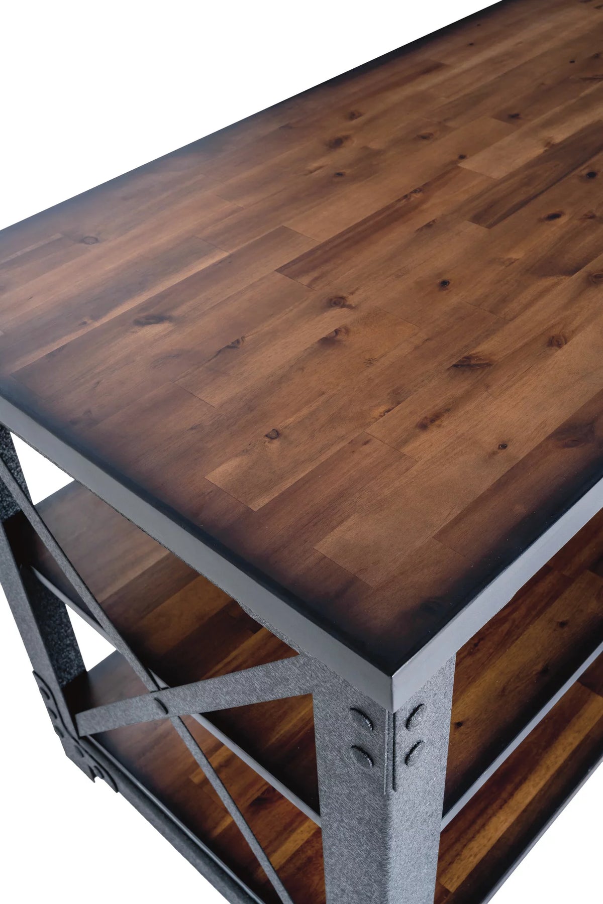 72" Industrial Metal & Wood Desk with Shelves F44385