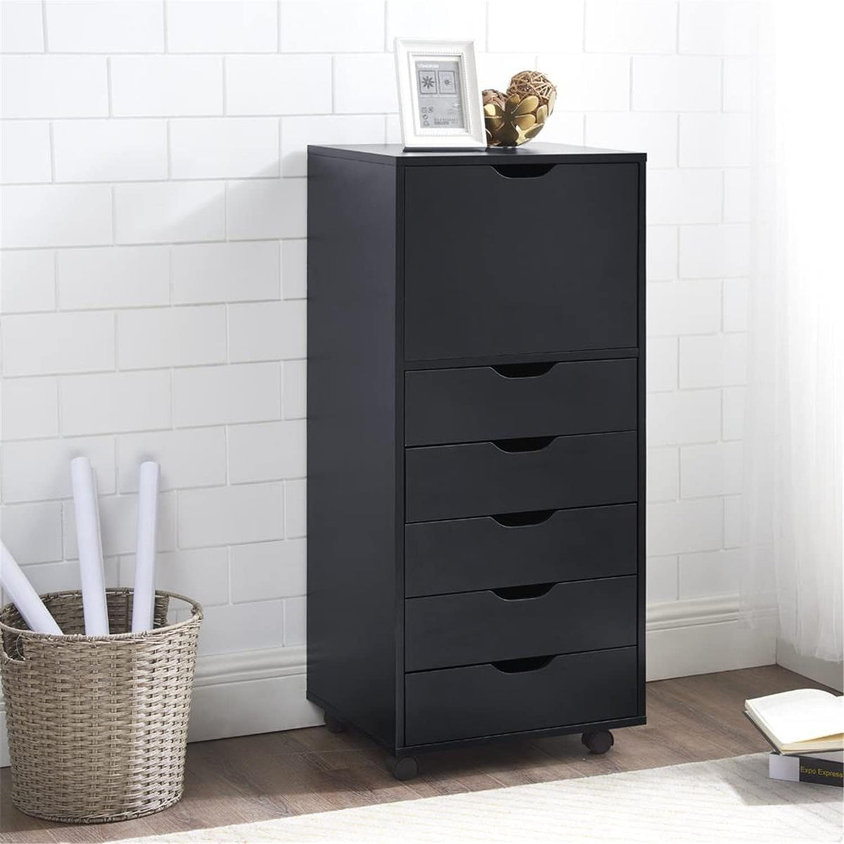 Gray 6 Drawer File Cabinet on Wheels M2924