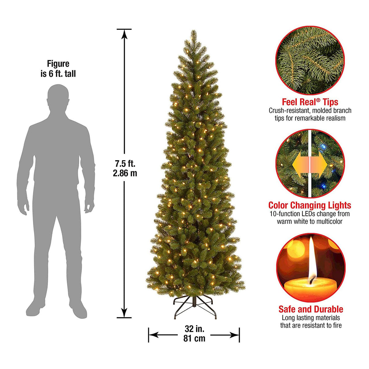 7.5 Foot Feel Real Downswept Douglas Fir Pencil Slim Tree P370