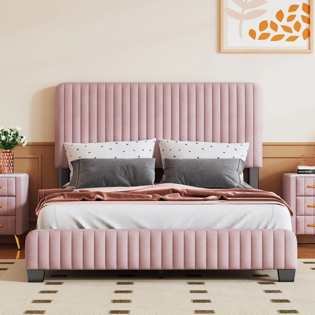 Pink Velvet Upholstered Platform Bed D579025